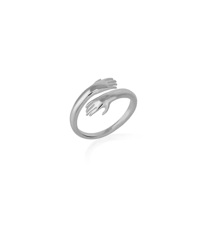Spero London Hug Ring With Hands Sterling Silver and Gold Plated