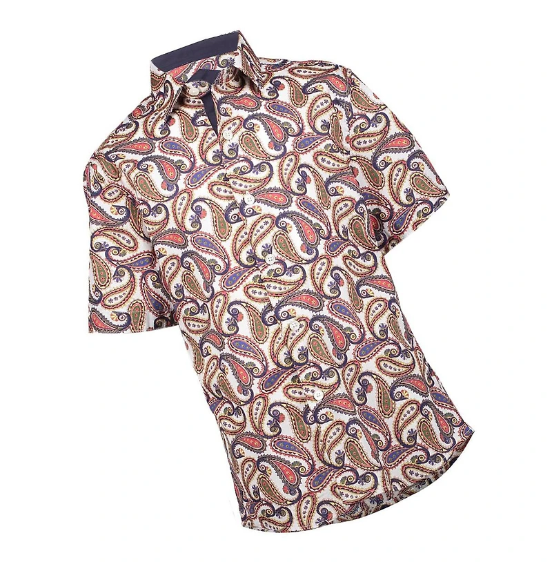 Elie Balleh Big Boys Royal Paisley Button-Down Slim Fit Short Sleeve Shirt