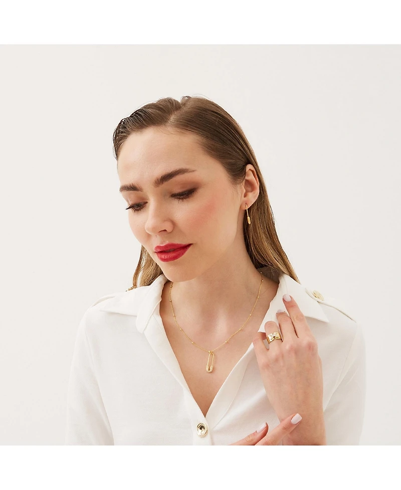 Spero London Sterling Silver Jewelled Safety Pin Necklace With Beaded Chain