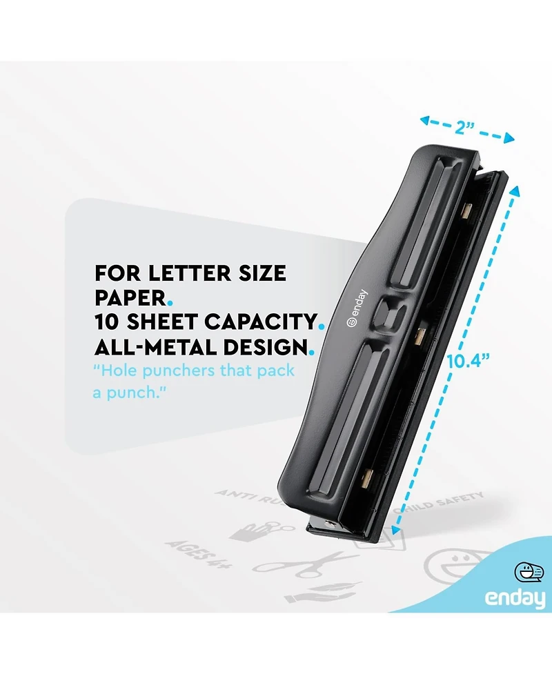 3 Hole Punch Heavy Duty, Ring Puncher for Binder, 10 Sheet Adjustable Paper Punch, Metal Three with Built-in Waste Chip Tray, Deskto