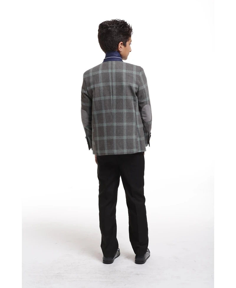 Elie Balleh Toddler Grey Slim Fit Premium Wool Checkered Blazer