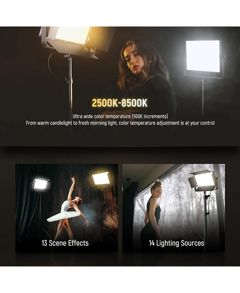 Neewer 100W Bi Color Led Panel Video Light Kit, 960 LEDs 38600Lux0.5m 2500K-8500K CRI96+/TLCI97+ 0-100% Dimming, App/2.4G/Panel/Dmx Control for Pro St