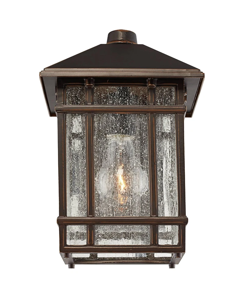 Kathy Ireland Sierra Craftsman Mission Outdoor Wall Light Fixtures Set of 2 Rubbed Bronze 11" Seedy Glass for Post Exterior Barn Deck House Porch