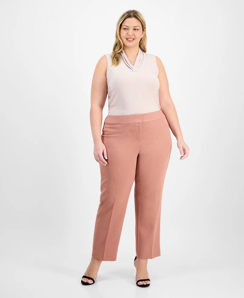 Kasper Plus High-Rise Slim-Leg Pants