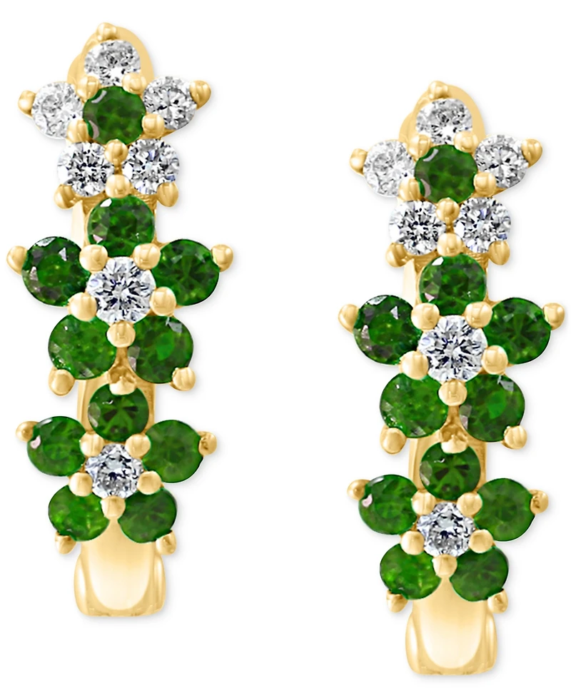 Lali Jewels Emerald (1/3 ct. t.w.) & Diamond (1/8 ct. t.w.) Extra-Small Hoop Earrings in 14k Yellow Gold, 0.15"