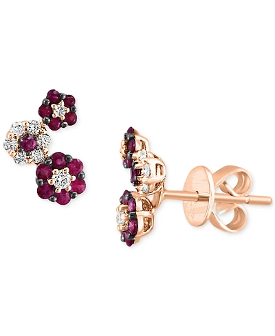 Lali Jewels Sapphire (1/2 ct. t.w.) & Diamond (1/5 ct. t.w.) Flower Cluster Stud Earrings in 14k White Gold (Also Available in Ruby)