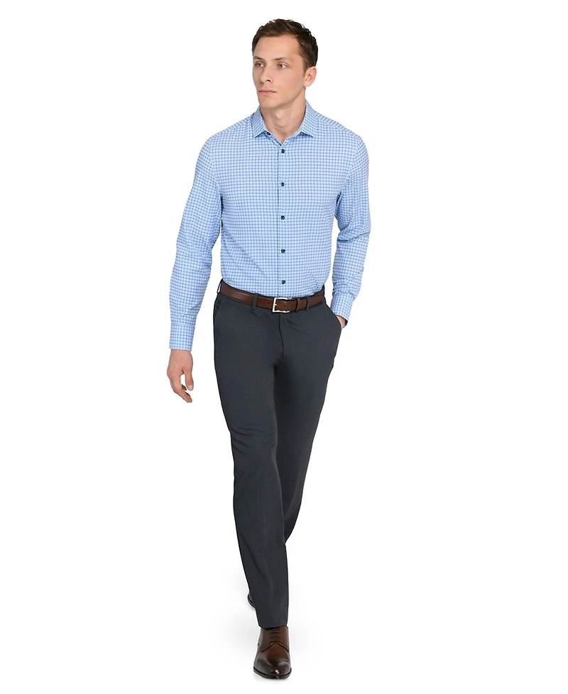Men's Slim Fit Square Plaid 4-Way Stretch Performance Dress Shirt