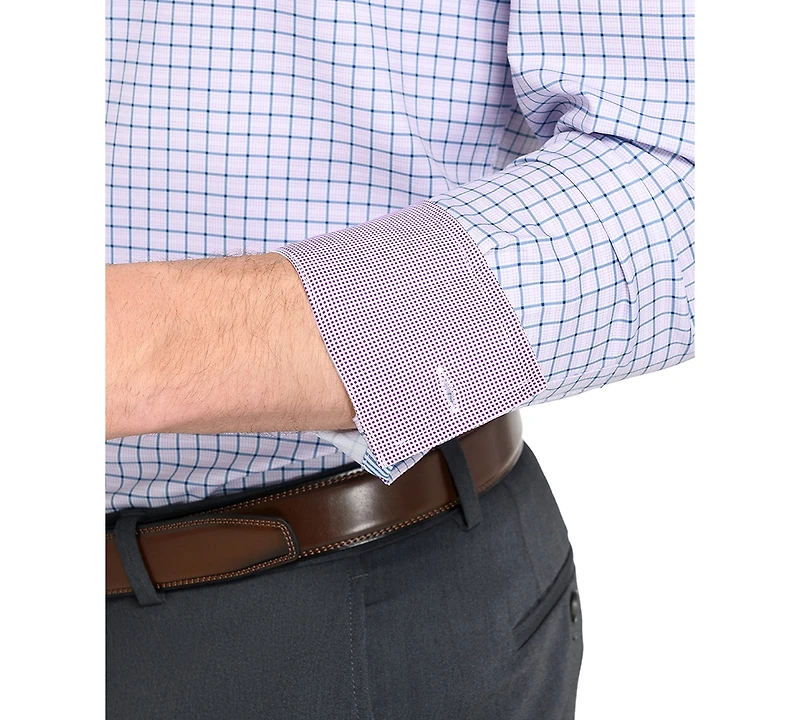 Men's Slim Fit Square Plaid 4-Way Stretch Performance Dress Shirt