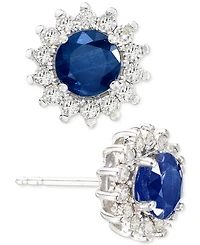 Effy Sapphire (1-1/6 ct. t.w.) & Diamond (1/6 Halo Stud Earrings 14k White Gold or Two Tone (Also available Tanzanite, Ruby, Em