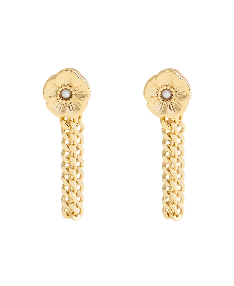 Coach Faux Cultivated Pearl Signature Tea Rose Front Back Earrings