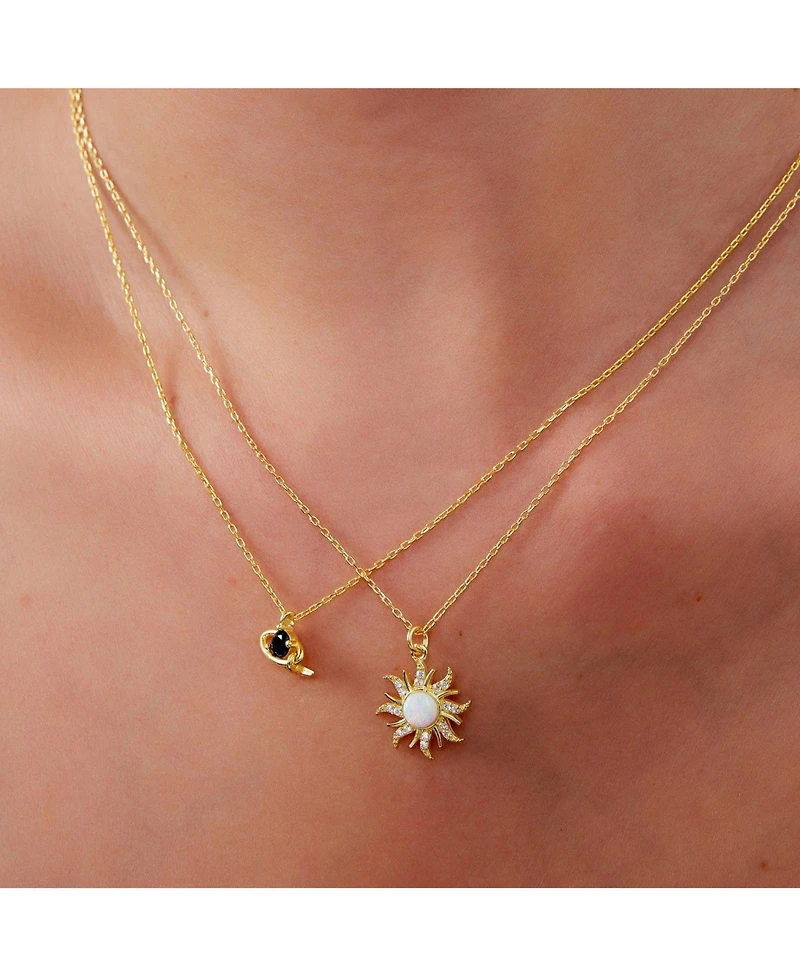 Spero London White Opal Sun & Sunburst Necklace Sterling Silver