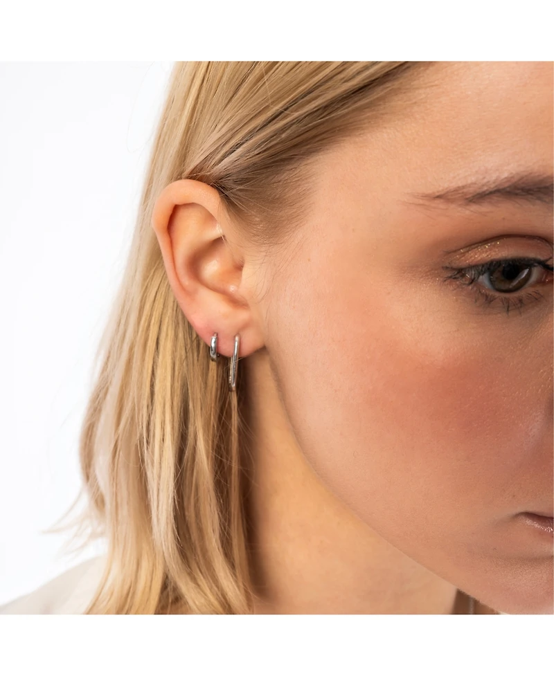 Spero London Oval Rectangular Sterling Silver Hoop Earring