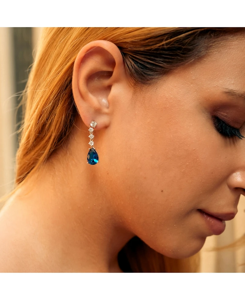 Spero London Pear Shape Sapphire Color Sterling Silver Drop Earrings