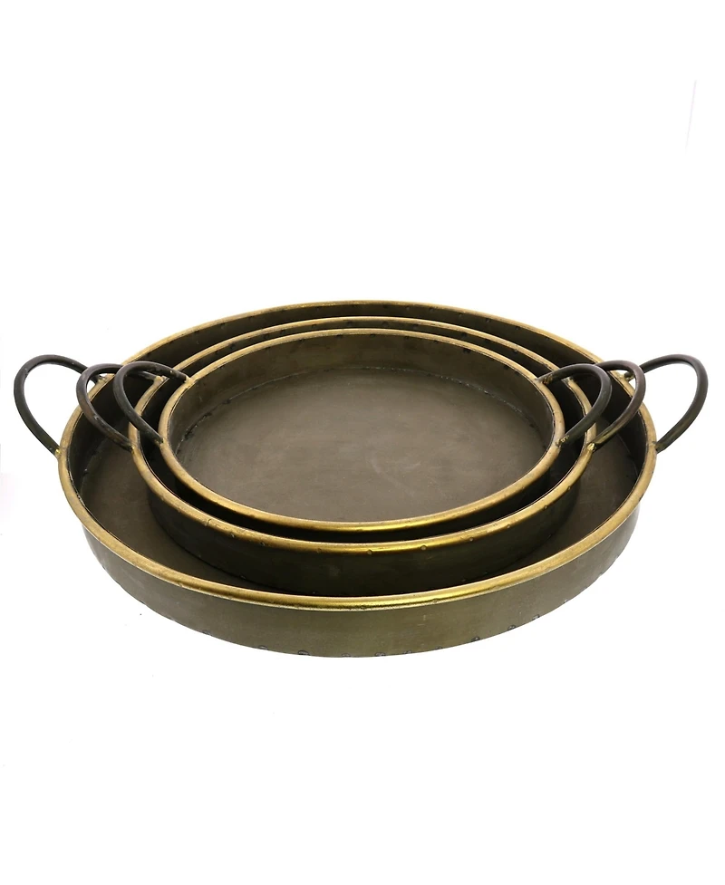 Versatile 3-Piece Round Tin Tray Set with Handles for All Settings