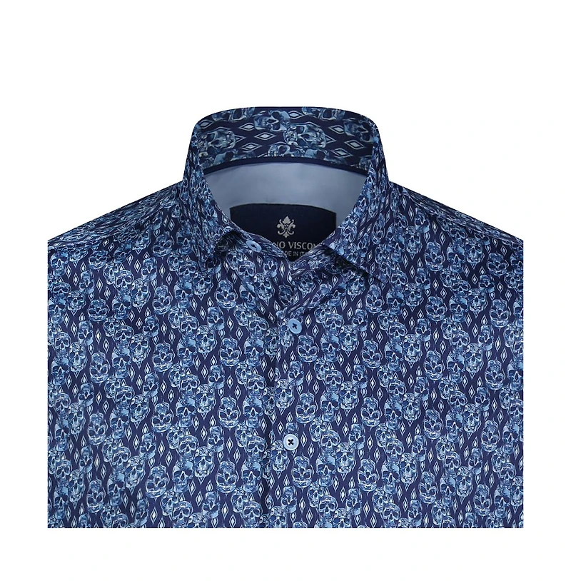Luchiano Visconti Men's Multi Blue Skull Print shirt
