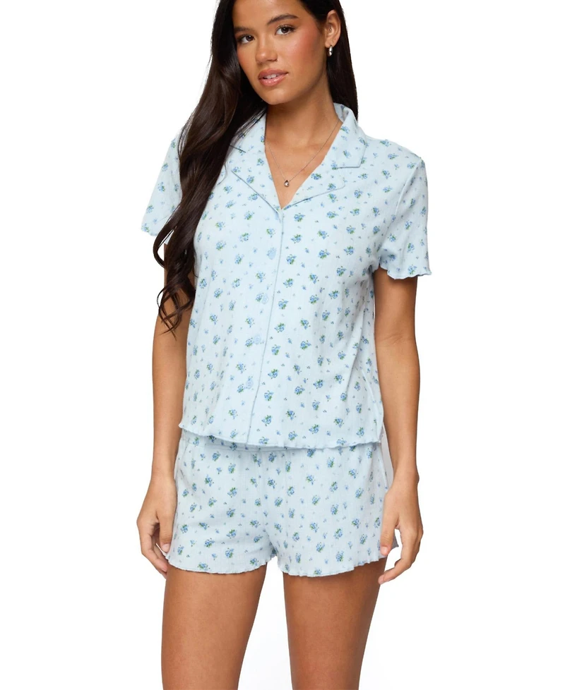 Edikted Women's Camden Floral Pointelle Button Up Shirt