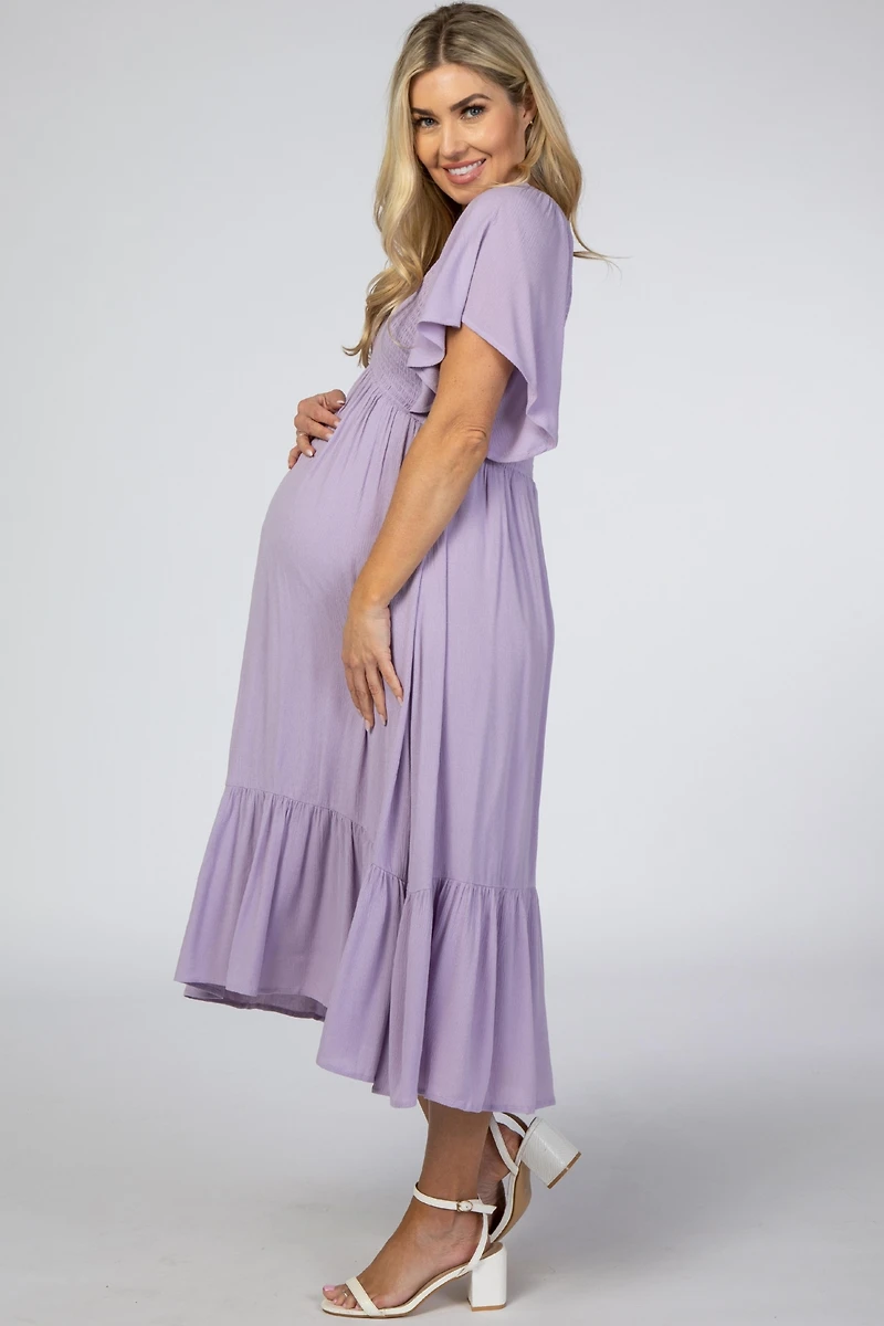 Pinkblush Maternity Lavender Smocked Ruffle Dress