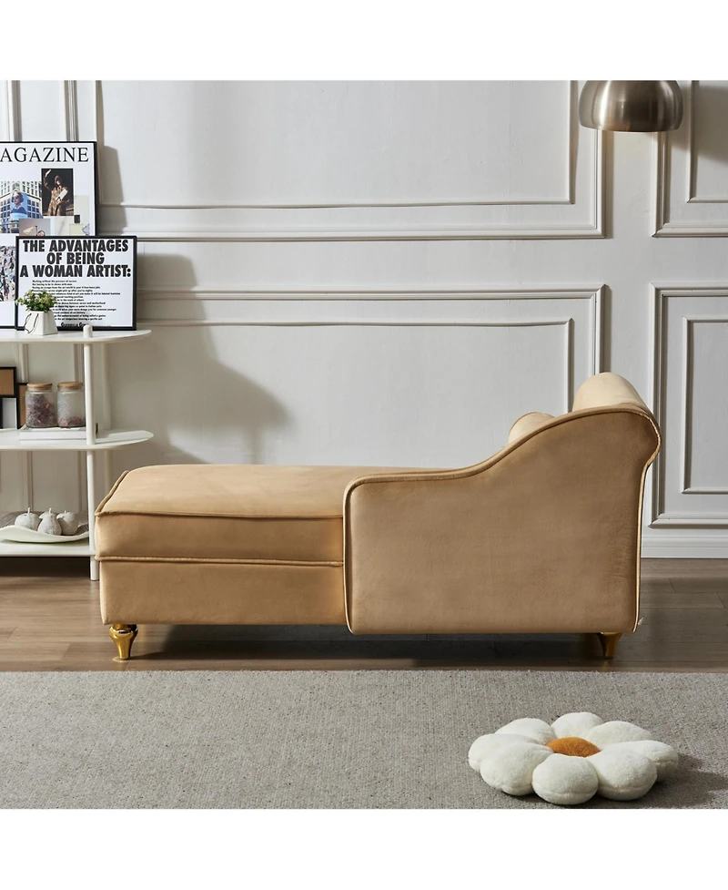 Streamdale Modern Upholstery Chaise Lounge Chair With Storage Velvet (Khaki)