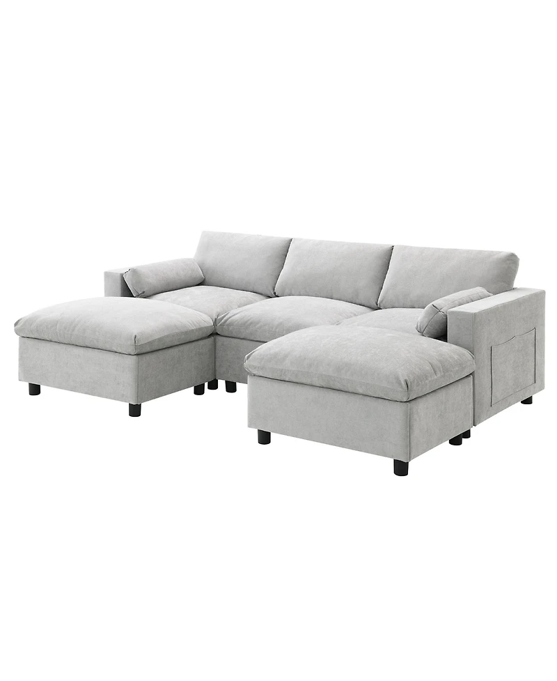 Chenille Modular Sectional Sofa with Ottomans & Pillows
