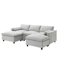 Chenille Modular Sectional Sofa with Ottomans & Pillows