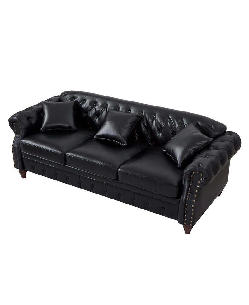 Streamdale 85.8" Chesterfield Sofa - Tufted Faux Leather - Black
