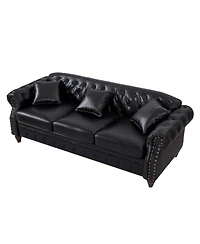 Streamdale 85.8" Chesterfield Sofa - Tufted Faux Leather - Black