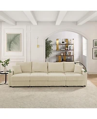 Streamdale Beige Corduroy Sofa with Storage, Cup & Phone Holders