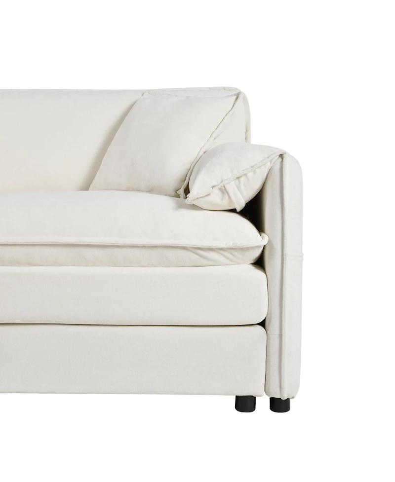 Streamdale Comfy Beige Chenille Modular Sectional Sofa with Ottoman