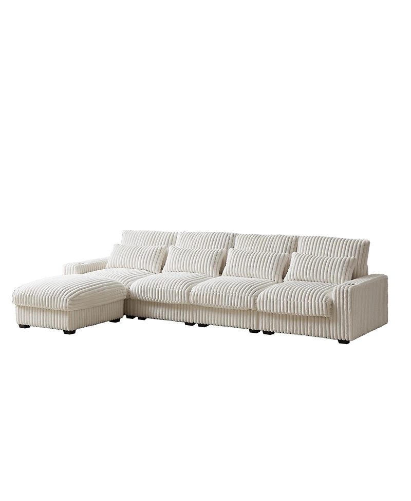 Streamdale 126" Corduroy L-Shaped Sofa w/ Cup Holder, Usb