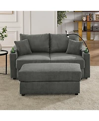 Streamdale Modern Sofa, Storage & Ottoman, Comfy Grey Couch w/ Cup Holders & Chargers