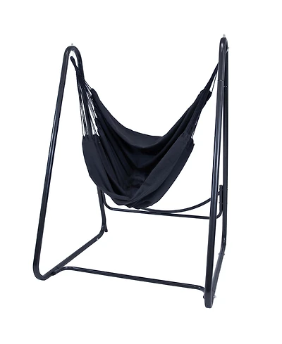 Indoor or Outdoor Hammock Chair with A-Frame Steel Stand - Anti-Tip Feet for Stability - Black