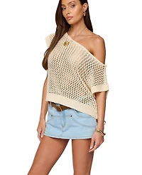 Edikted Womens Trix Off Shoulder Open Knit Top