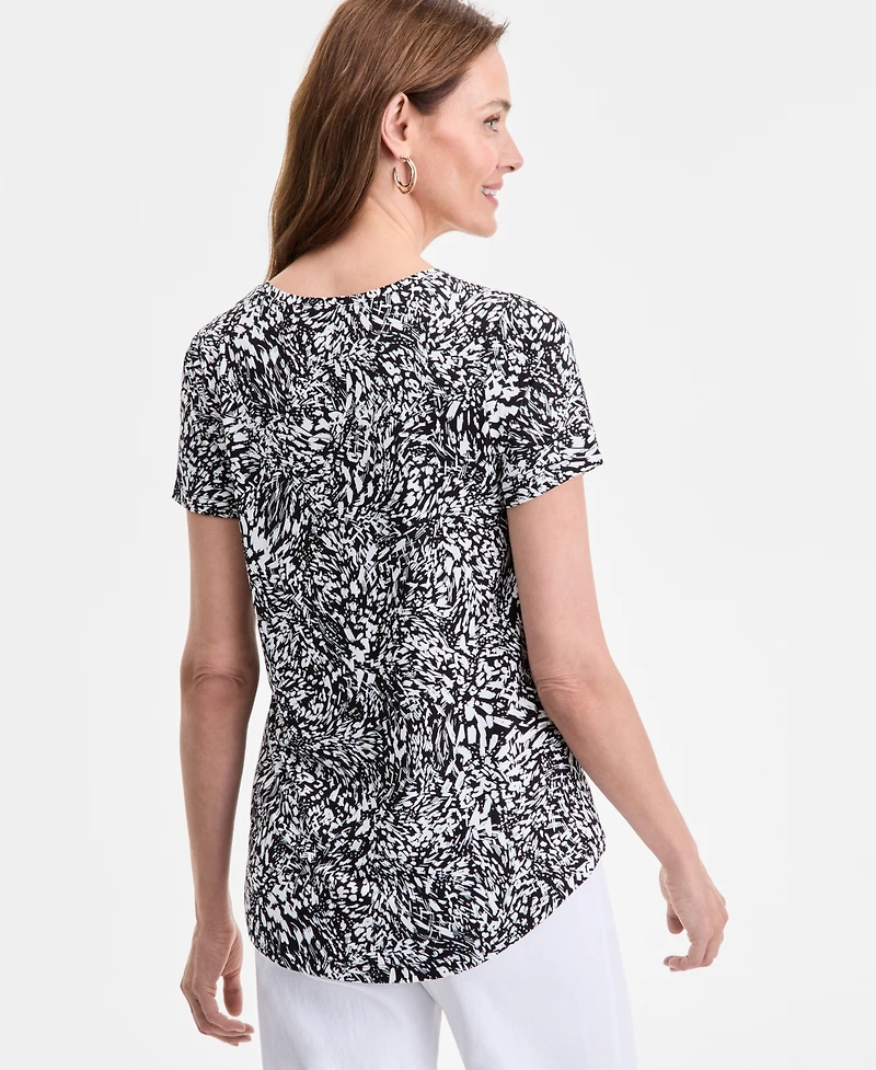 Jm Collection Petite Abstract-Print Scoop-Neck Top, Exclusively at Macy's
