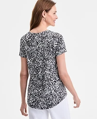Jm Collection Petite Abstract-Print Scoop-Neck Top, Exclusively at Macy's