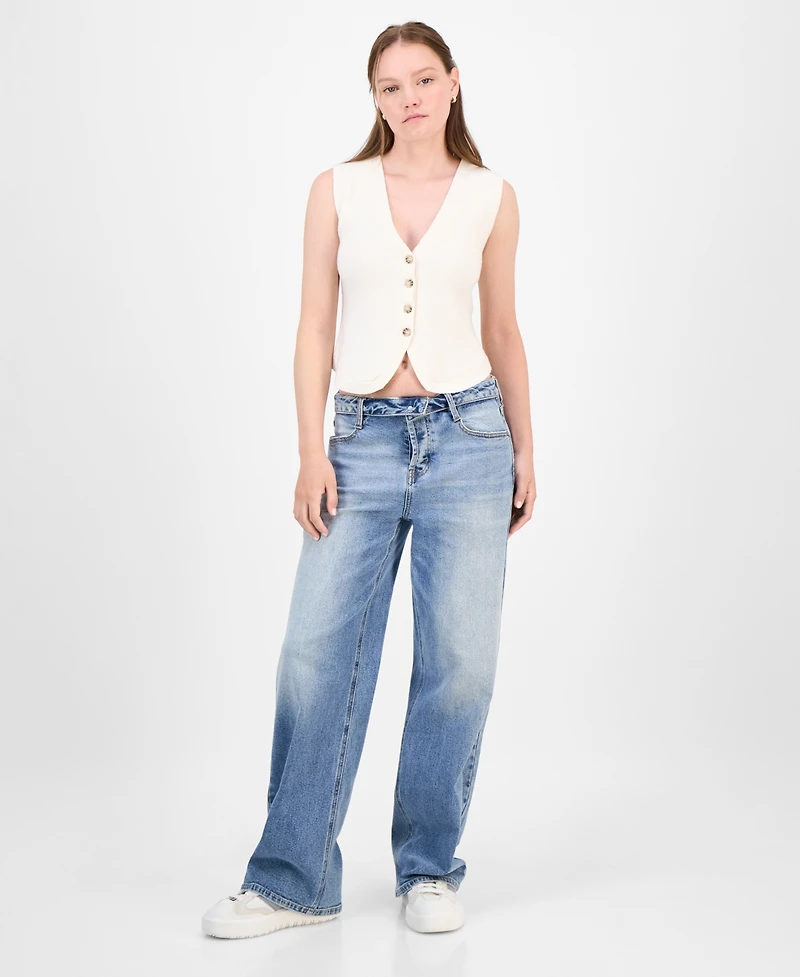 Ultra Flirt Juniors' V-Neck Button-Front Sweater Vest