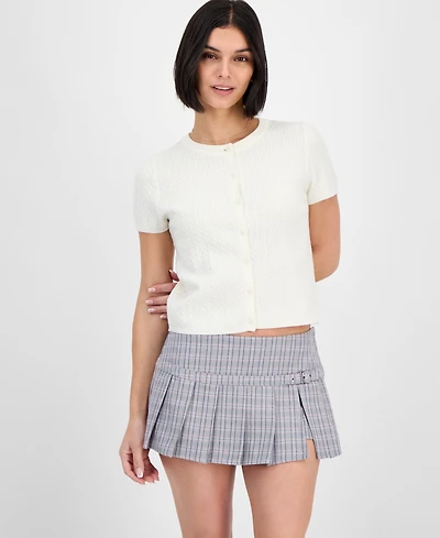 Freshman Juniors' Short-Sleeve Crewneck Cable-Knit Sweater