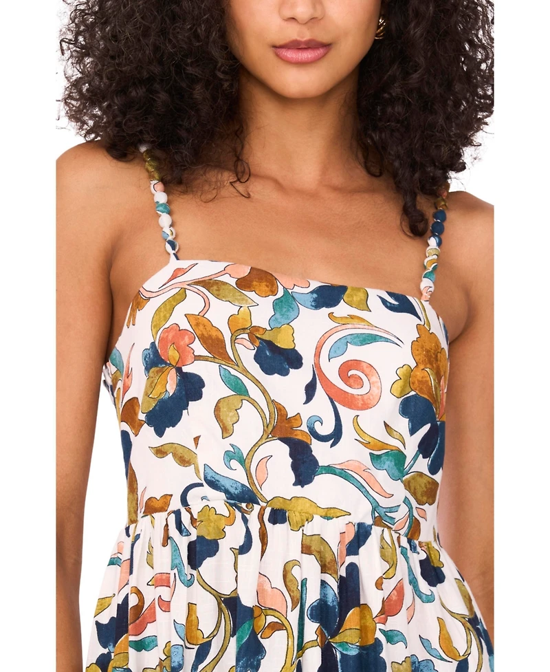 Msk Women's Printed Sleeveless Tiered Maxi Dress