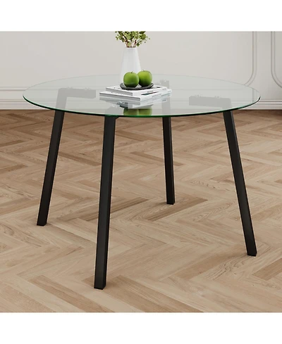 Streamdale 47.2" Modern Round Glass Dining Table with Black Legs