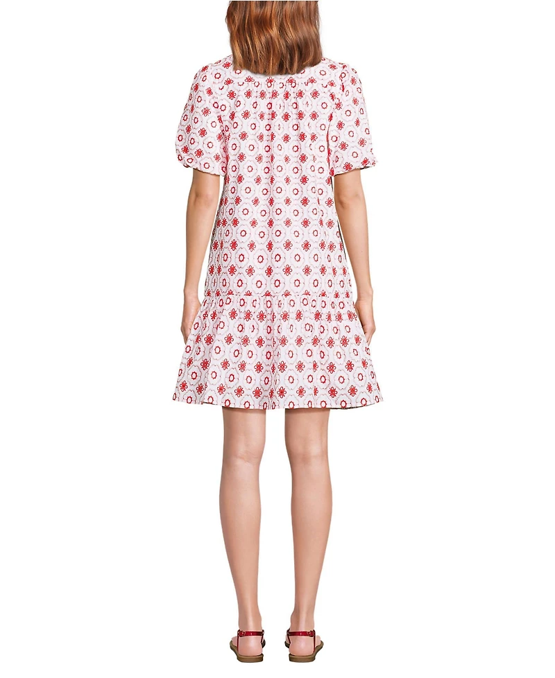Lands' End Women's Elbow Sleeve Eyelet Knee Length Shirt Dress