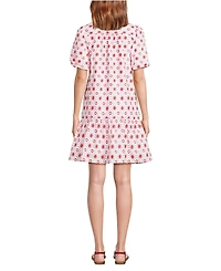 Lands' End Women's Elbow Sleeve Eyelet Knee Length Shirt Dress