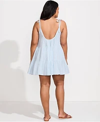 Lands' End Plus Cotton Gauze Metallic Tiered Mini Cover-up Dress
