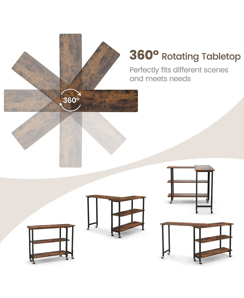 360° Rotating Sofa Side Table with 2-Tier Storage Shelves