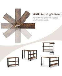 360° Rotating Sofa Side Table with 2-Tier Storage Shelves