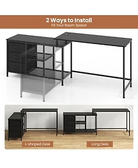 L-shaped Computer Desk with Power Outlet for Working Studying Gaming