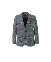 Elie Balleh Boys Black Slim Fit Windowpane Blazers Sports Coat Jacket