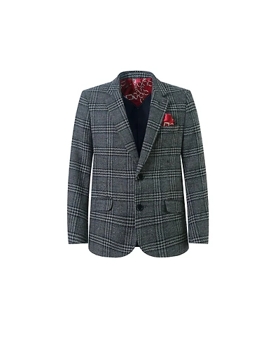Slim Fit Windowpane Blazers Sports Coat Jacket for Boys - Grey, S/8