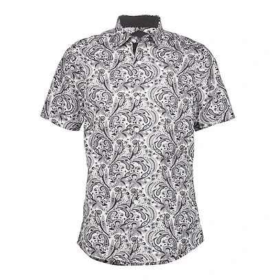 Elie Balleh Big Boys Black Paisley Slim Fit Short Sleeve Shirt