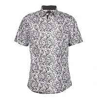 Elie Balleh Big Boys Black Paisley Slim Fit Short Sleeve Shirt