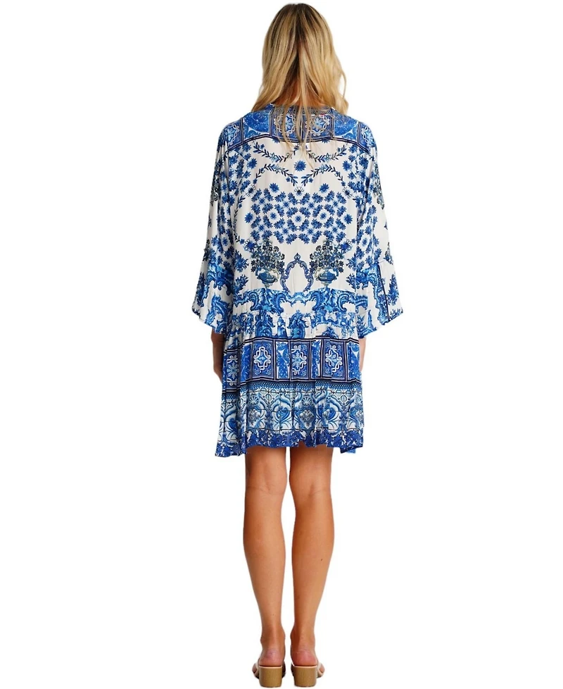 La Moda Clothing Women's Printed Pleated Short Dress