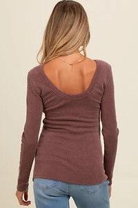 Pinkblush Maternity Brown Ribbed Scoop Neck Long Sleeve Top